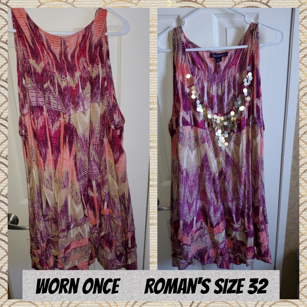 Gold disc on pink print Sleeveless Roman's 32